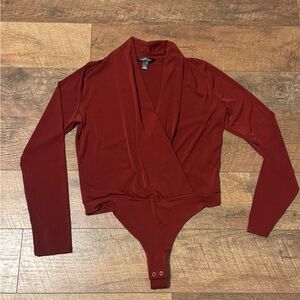 Banana Republic Deep Red Wrap Long Sleeve Bodysuit